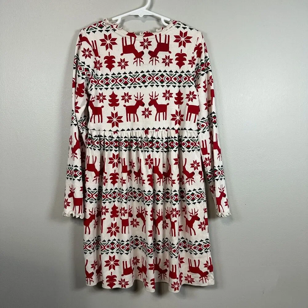 Hanna Andersson Girls 130cm 8 Long Sleeve Rib Dress Reindeer Holiday Christmas
